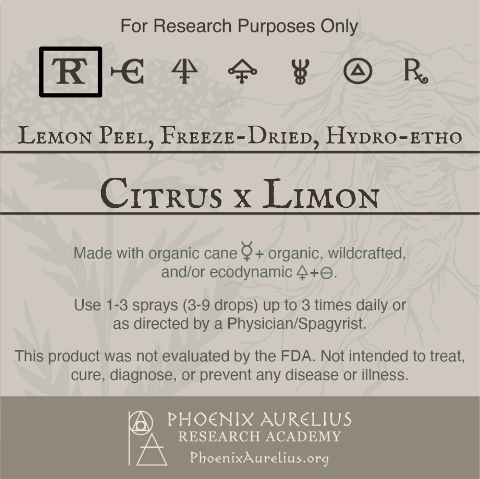 Lemon Peel, Freeze Dried, Hydroethanolic, Spagyric Tincture