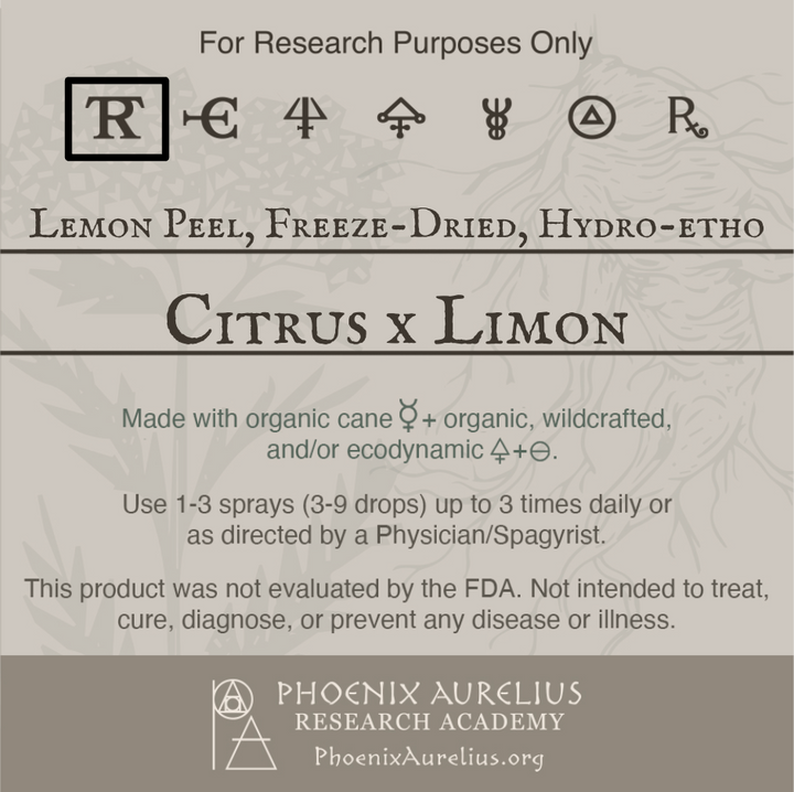 Lemon Peel, Freeze Dried, Hydroethanolic, Spagyric Tincture
