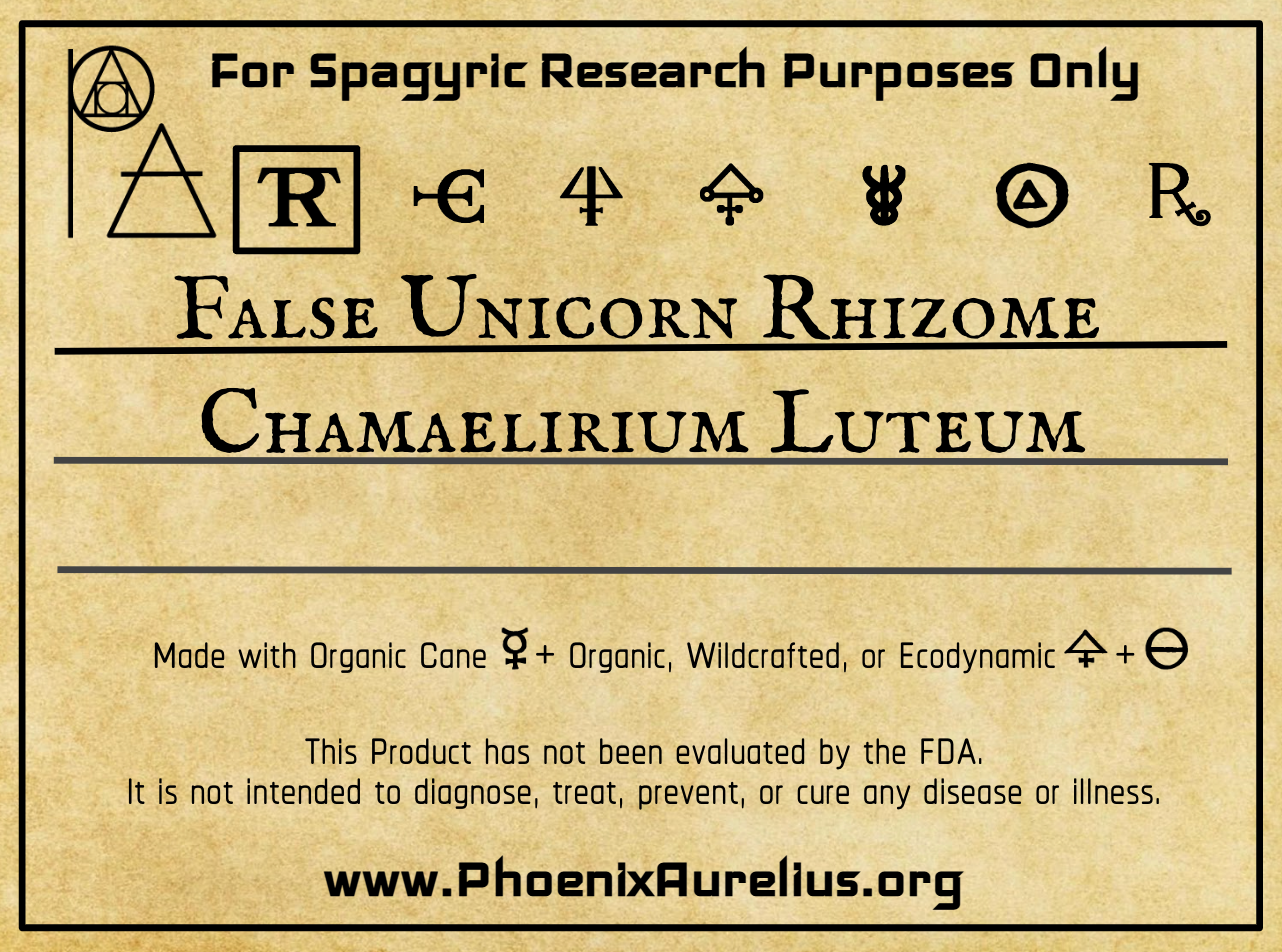 False Unicorn Rhizome Spagyric Tincture Phoenix Aurelius Research Academy