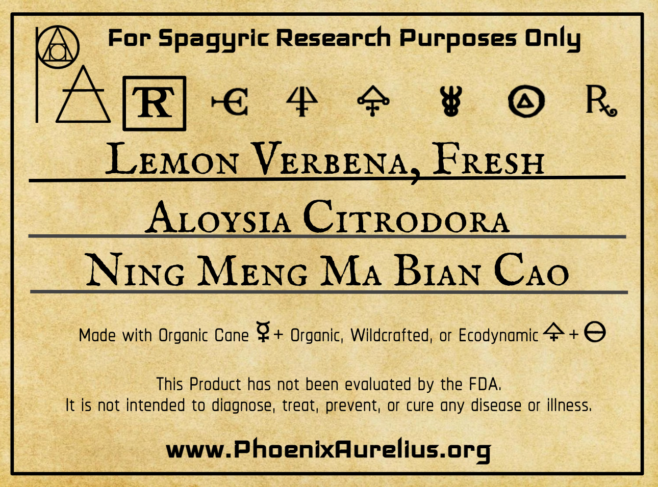 Lemon Verbena, Fresh, Spagyric Tincture Phoenix Aurelius Research Academy