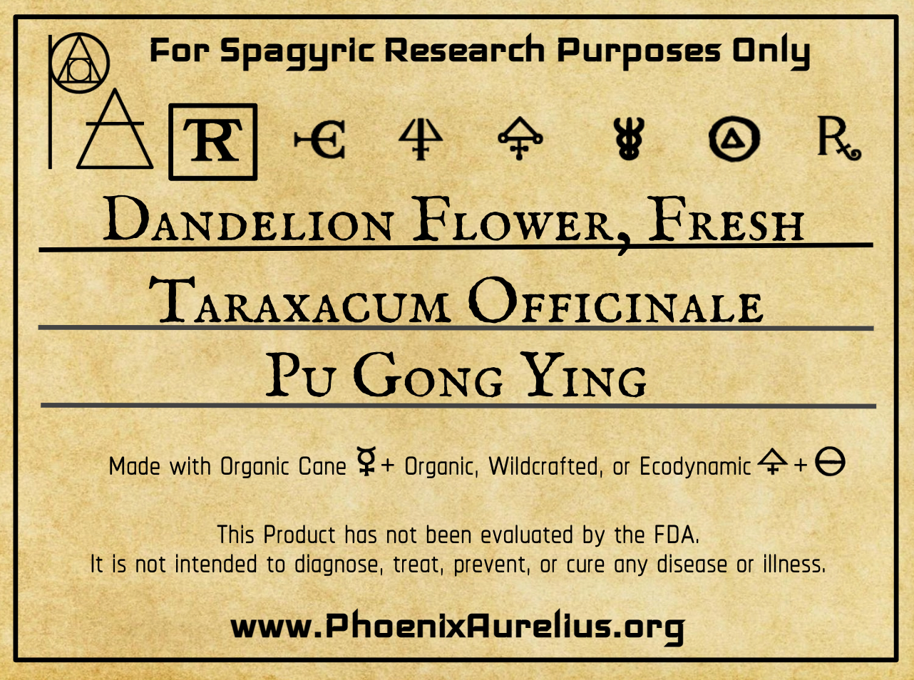 Dandelion Flower Fresh Spagyric Tincture - Phoenix Aurelius Research Academy