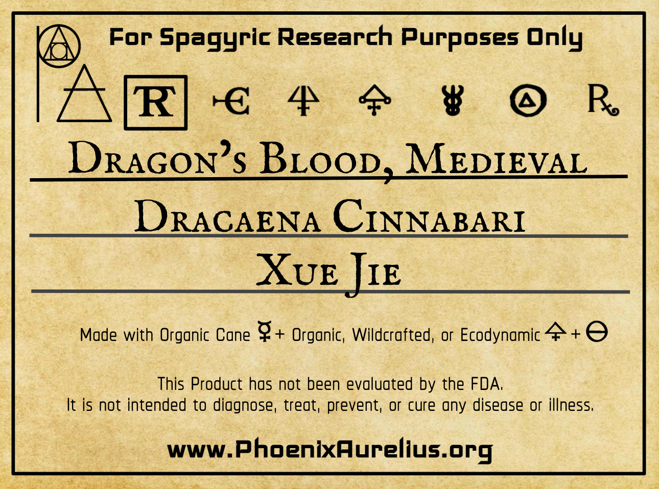 Dragon's Blood, Medieval, Spagyric Tincture - Phoenix Aurelius Research Academy