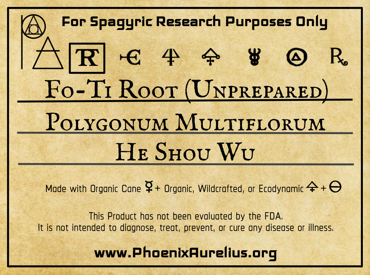 Fo-Ti Root (Unprepared) Spagyric Tincture - Phoenix Aurelius Research Academy