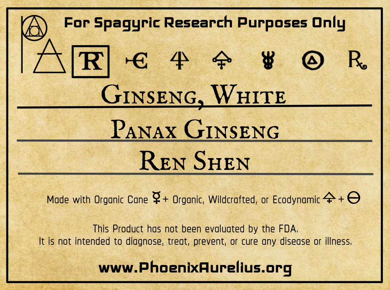 Ginseng, White Spagyric Tincture - Phoenix Aurelius Research Academy
