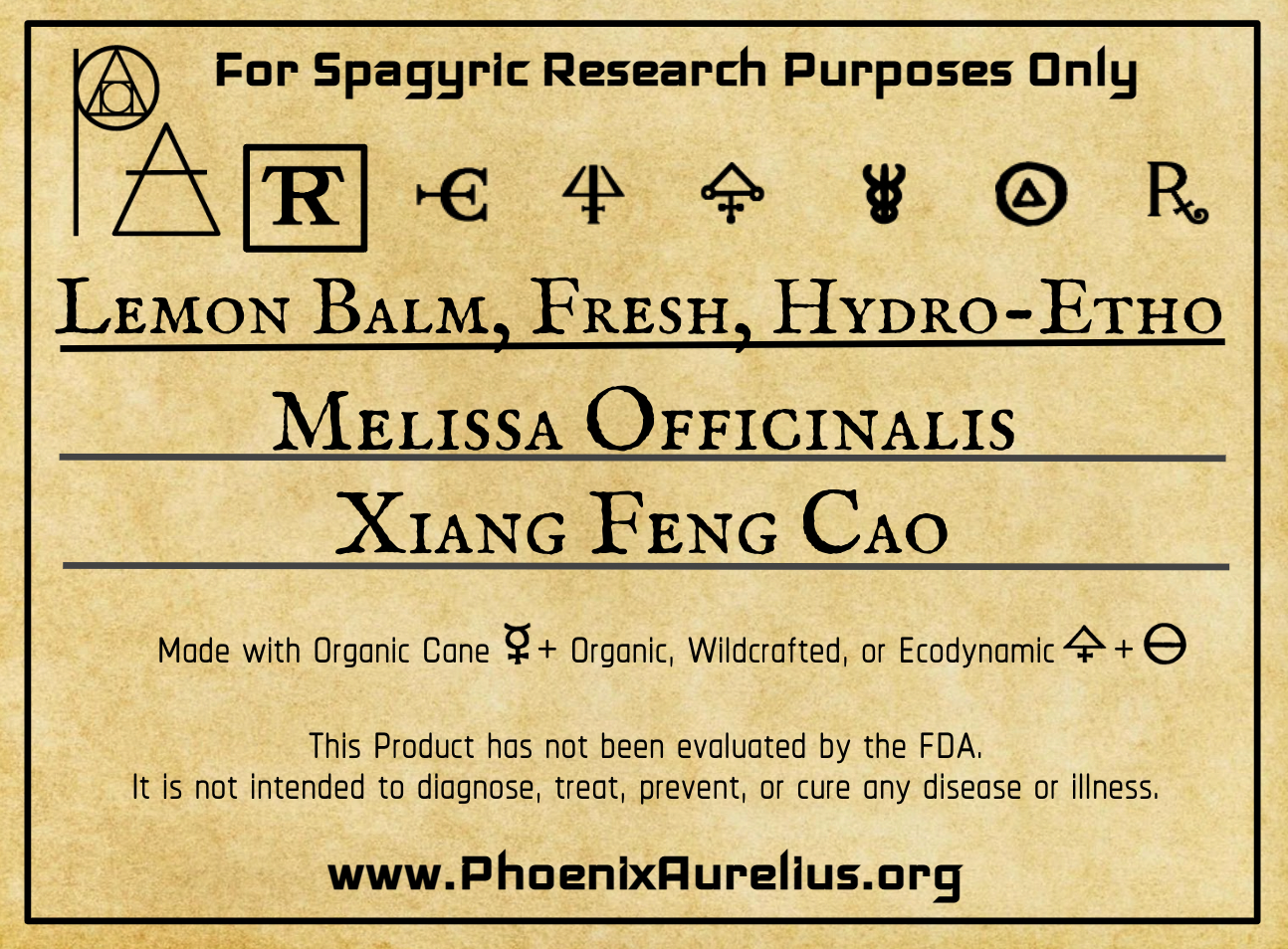 Lemon Balm, Fresh Hydroethanolic Spagyric Tincture - Phoenix Aurelius Research Academy
