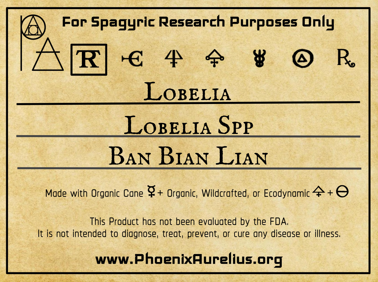 Lobelia Spagyric Tincture - Phoenix Aurelius Research Academy